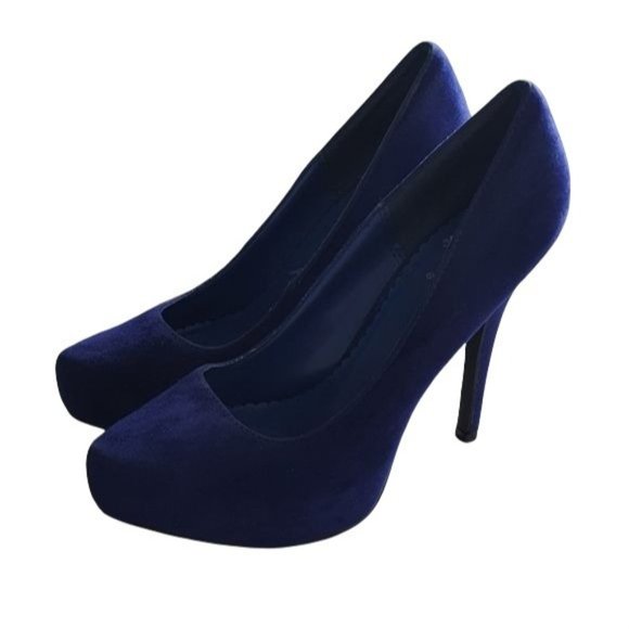 Blue Faux Suede Stiletto Heels - Picture 2 of 6